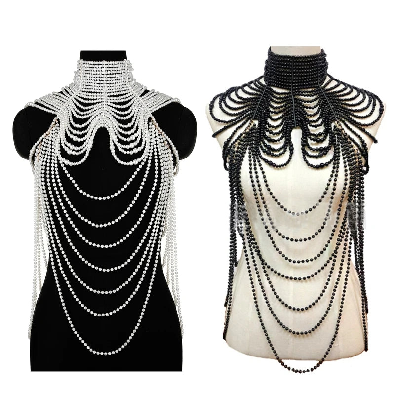 Women Body Chain Sexy Pearl Body Bra Chain Lingerie Festival Outfit Women Waist Chain Rave Festival Accessories Summer Bikin