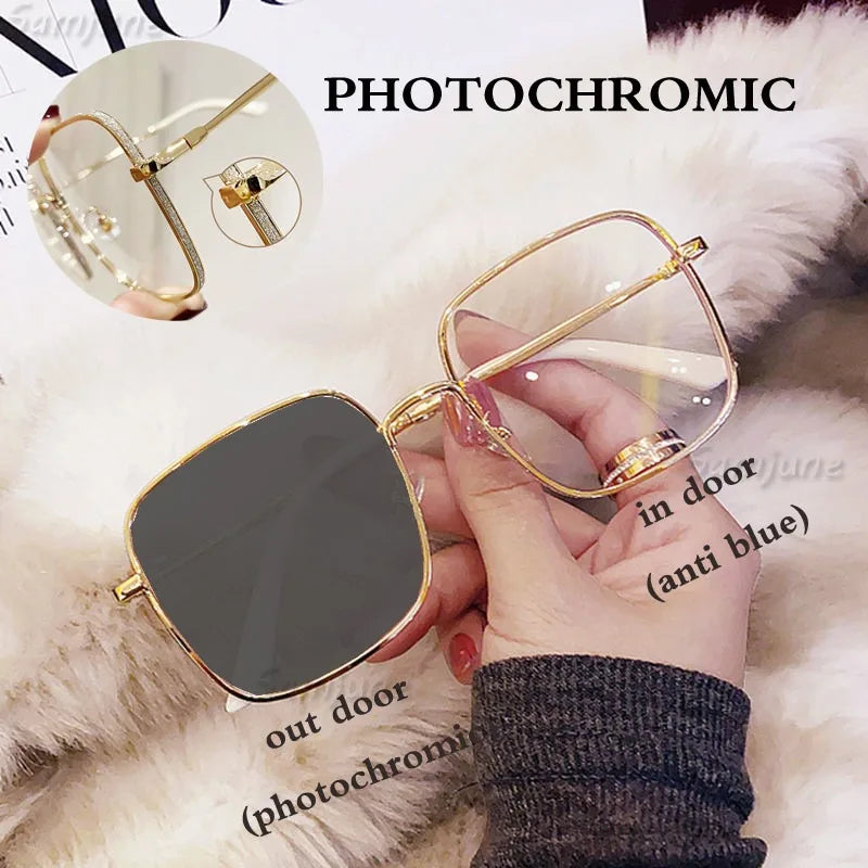 Photochromic Anti Radiation Glasses for Woman Shades for Woman Man Transition Eyewear Replaceable Lens Oversized Frames