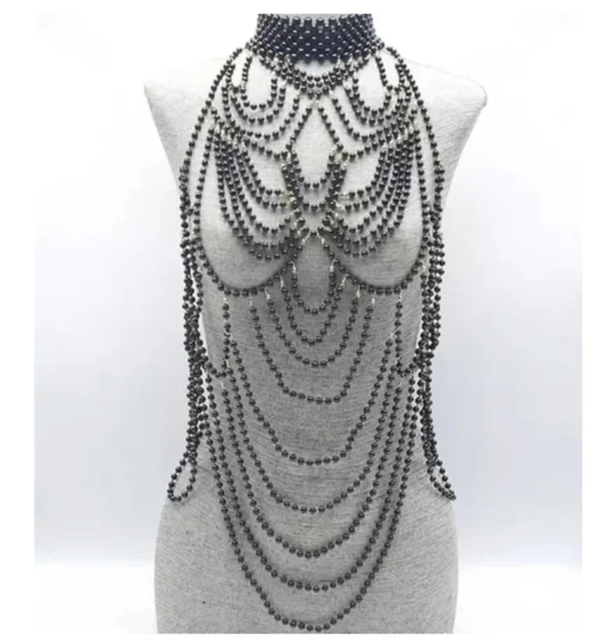 Women Body Chain Sexy Pearl Body Bra Chain Lingerie Festival Outfit Women Waist Chain Rave Festival Accessories Summer Bikin