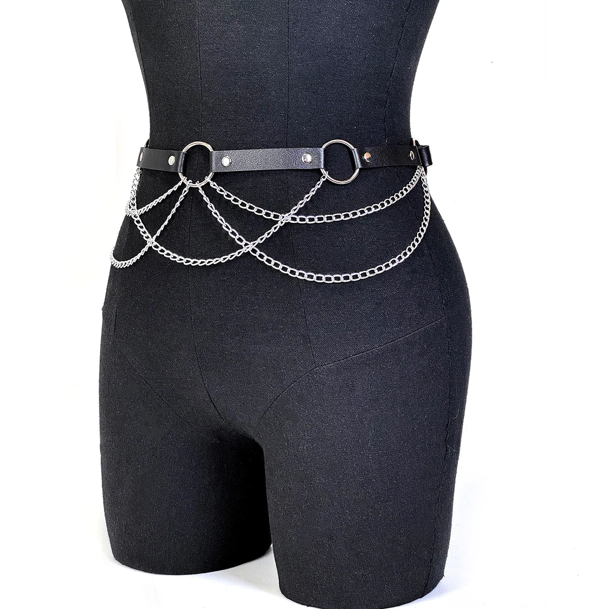 Women Sexy Body Chain PU Harness Waist Chain Accessories Adjustable Chain Belly Belt Gothic Body Chain Festival Girls Jewelry