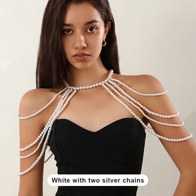 Sexy Hot Girl Body Chain Waist Chain Women's Fashion Show Imitation Pearl Shoulder Chain Bustier Chain Clothing Chain