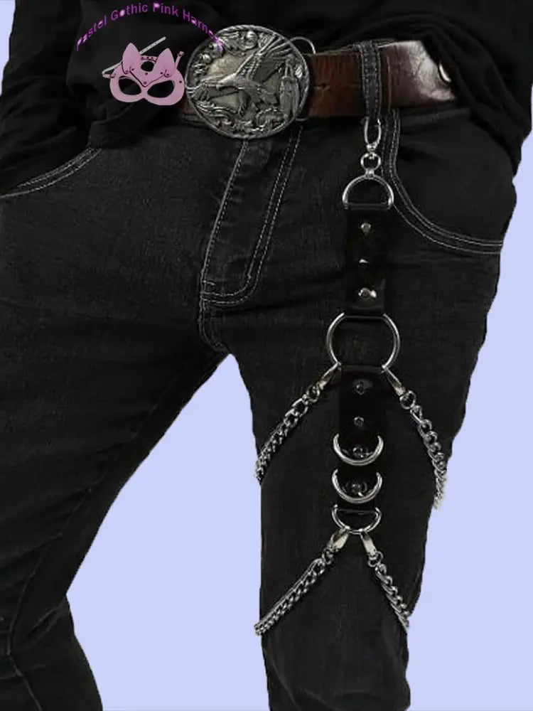 Sexy Leg Chains Men Harness Garter Woman PU Leather Thigh Hip Strap Bondage Belt Gothic Adjustable Suspenders Jeans Accessories