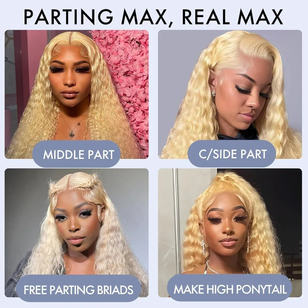 13x4 Lace Front Wig Human Hair Blonde Deep Wave Blonde Lace Front Wigs 250% Density Free Part 613 Wig Pre Plucked with Baby Hair