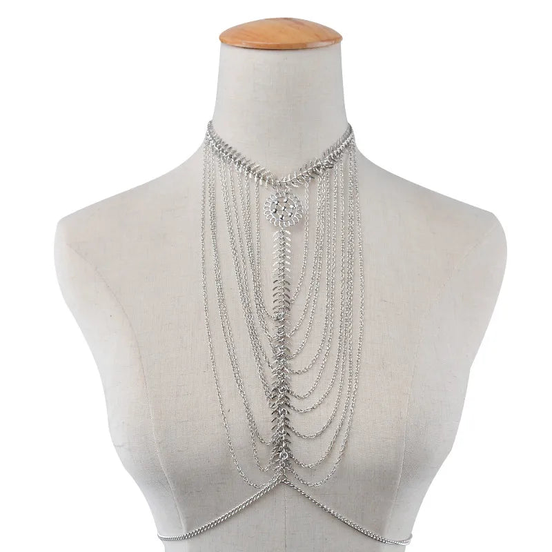 Body Chain Crossover Thin Bra Bikini Waist Belly Body Chains Beach Body Necklace Jewelry for Women