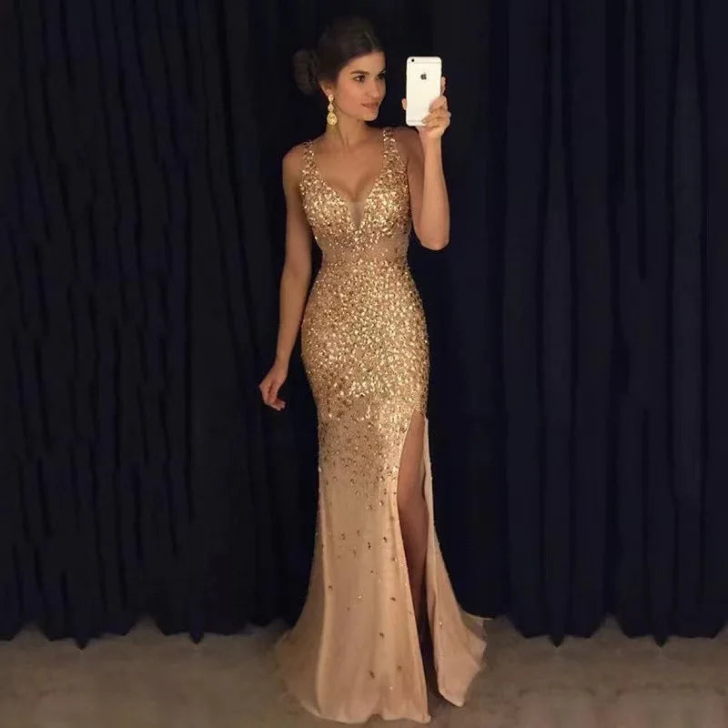 Woman's Clothes Long Dresses 2025 New Style New Slit Bronzing Dress Long Skirt Evening Dress Sexy Outfits Women Female Clothing