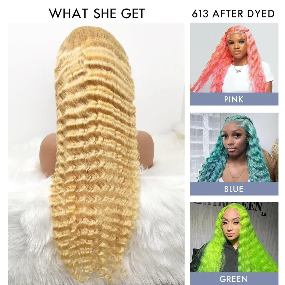 13x4 Lace Front Wig Human Hair Blonde Deep Wave Blonde Lace Front Wigs 250% Density Free Part 613 Wig Pre Plucked with Baby Hair
