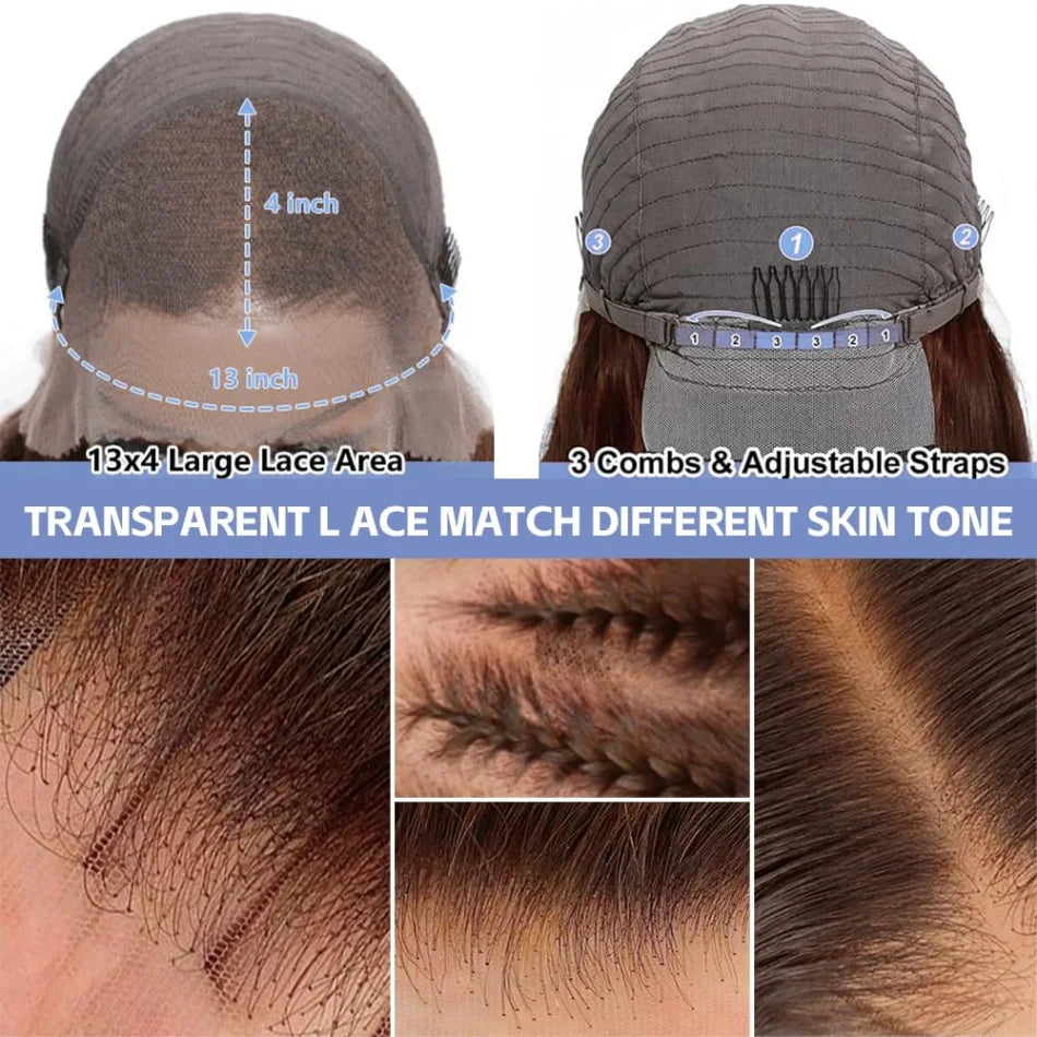 250 Density Straight Lace Front Wig Chocolate Brown Human Hair Wigs 13X6 Hd Lace Frontal Wig Pre plucked Colored Brazilian Hair