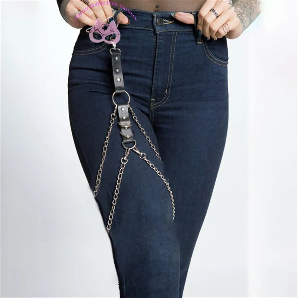 Sexy Leg Chains Men Harness Garter Woman PU Leather Thigh Hip Strap Bondage Belt Gothic Adjustable Suspenders Jeans Accessories