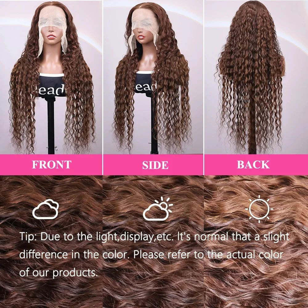 Chocolate Brown Curly Lace Front Human Hair Wigs 13X6 5X5 Lace Frontal Wig Brazilian Deep Wave Colored Bleached Wigs For Women