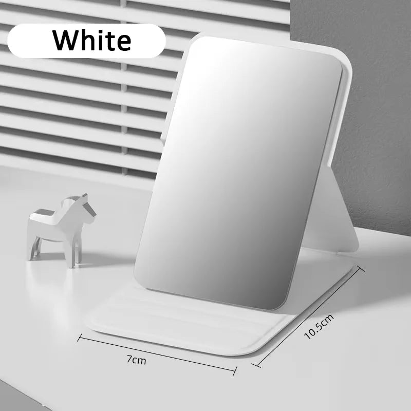 Woman MINI Folding Makeup Mirror High-quality Portable Pocket Makeup Mirror Single-side Creative Women Solid Color Handle Desk