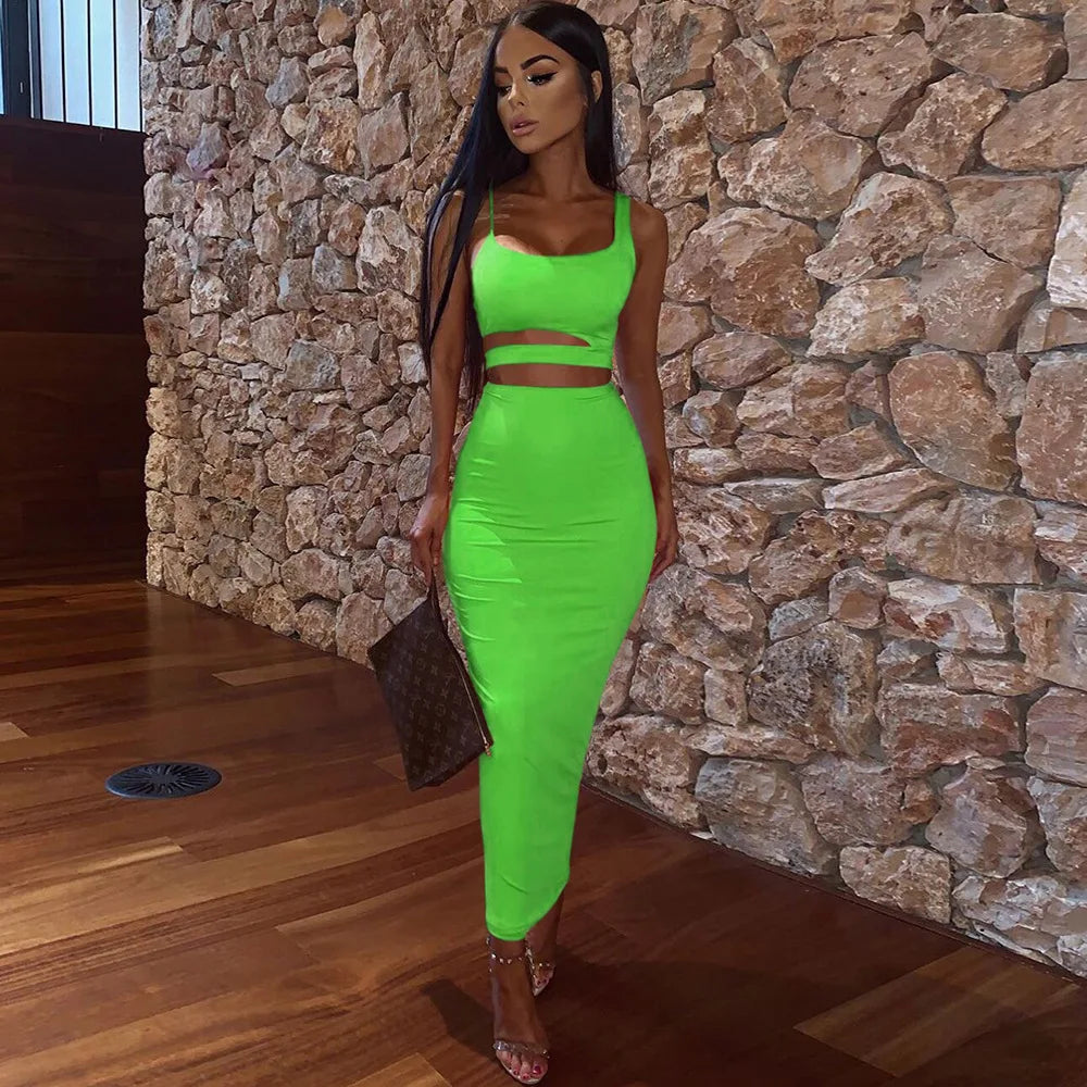 Women Dress Elegant Long Dresses Party Night Dress Women Dresses Woman Female Clothing Sexy Pleated Hollowout Two-piece Dress
