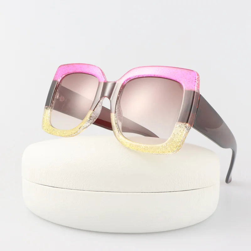 Fashion Square Sunglasses Woman Vintage Brand Designer Oversized Sun Glasses Female Retro Gradient Redgreen Oculos De Sol