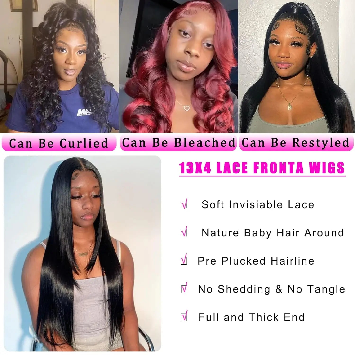 30 inch Lace Front Wig Straight Lace Frontal Wigs Pre Plucked 200% Density 13X4 Brazilian Human Hair Wig For Women Natural Black