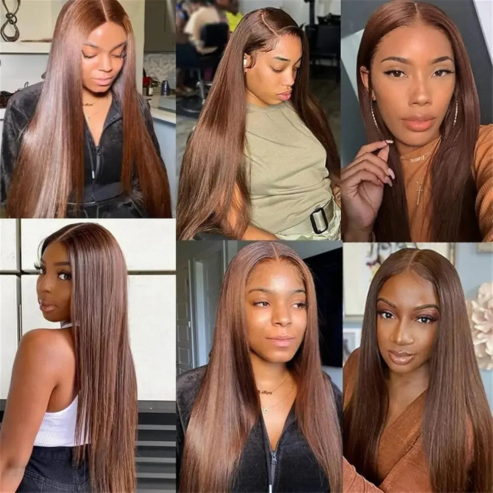 40 Inches Chocolate Brown Straight Lace Frontal Wigs 250 Density Straight Human Hair Wigs 5x5 Hd Lace Frontal Human Hair Wigs