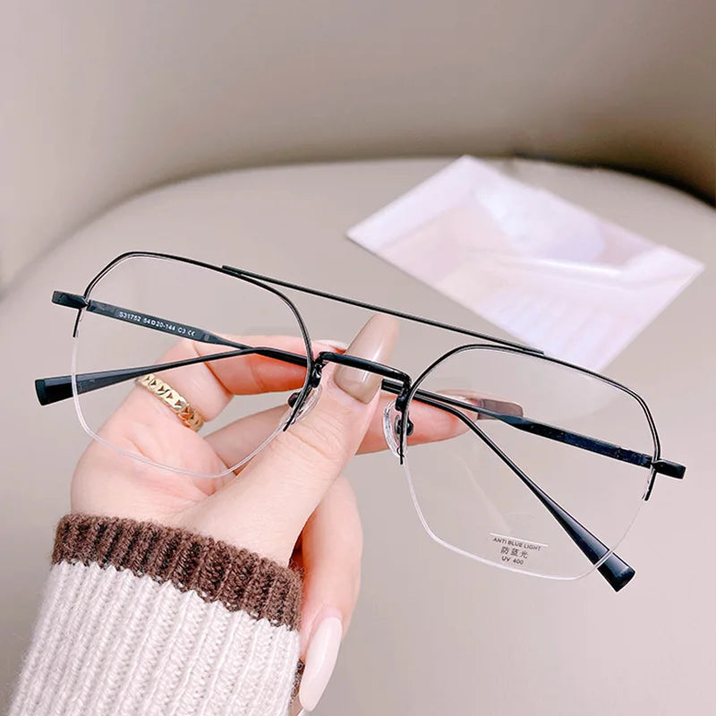 New Fashion Eyeglass Frames Women Semi-rimless Metal Frame Stylish Men Women Glasses Anti Blue Light Woman  Glasses
