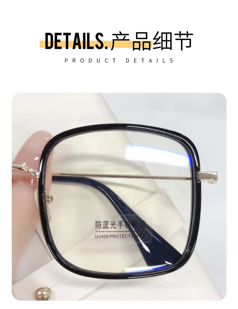 Large Square Frame Woman Glasses Ins Girl Fashion Transparent Reading Glass High-definition Anti-blue Light Computer Eyeglass
