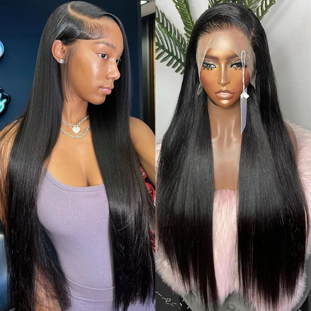 220 Density 5x5 Lace Frontal Wigs Human Hair 40 Inch Black Straight Brazilian 13x6 13x4 Transparent Lace Front Wig For Women 360