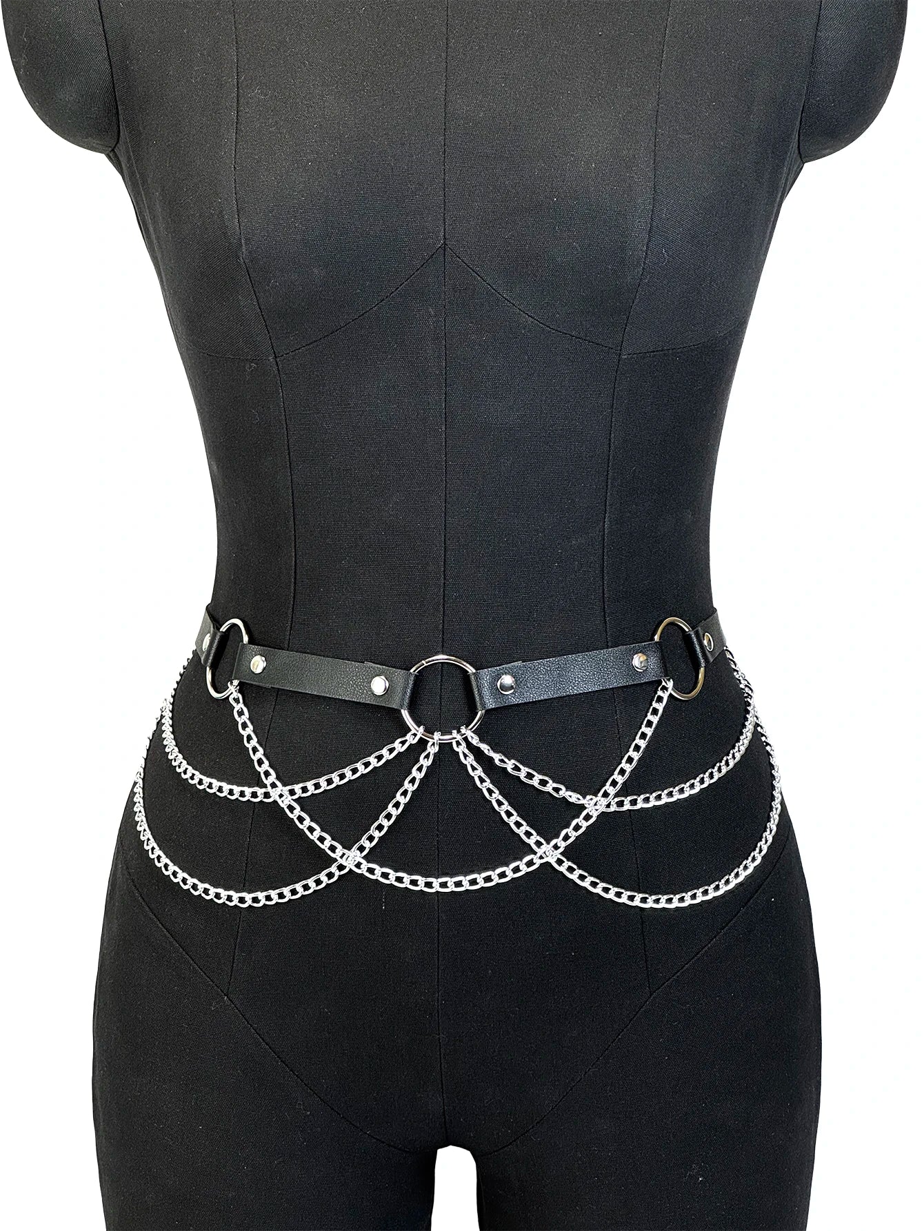 Women Sexy Body Chain PU Harness Waist Chain Accessories Adjustable Chain Belly Belt Gothic Body Chain Festival Girls Jewelry