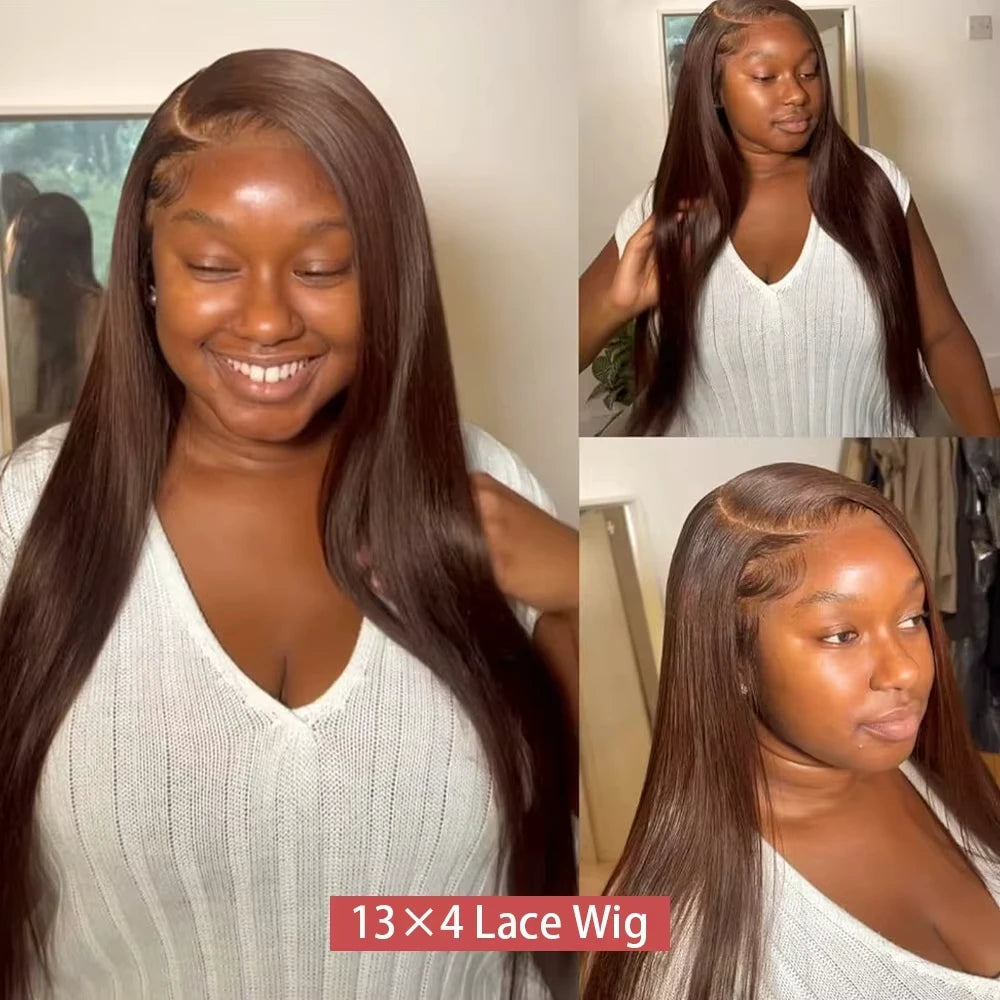 250 Density Straight Lace Front Wig Chocolate Brown Human Hair Wigs 13X6 Hd Lace Frontal Wig Pre plucked Colored Brazilian Hair