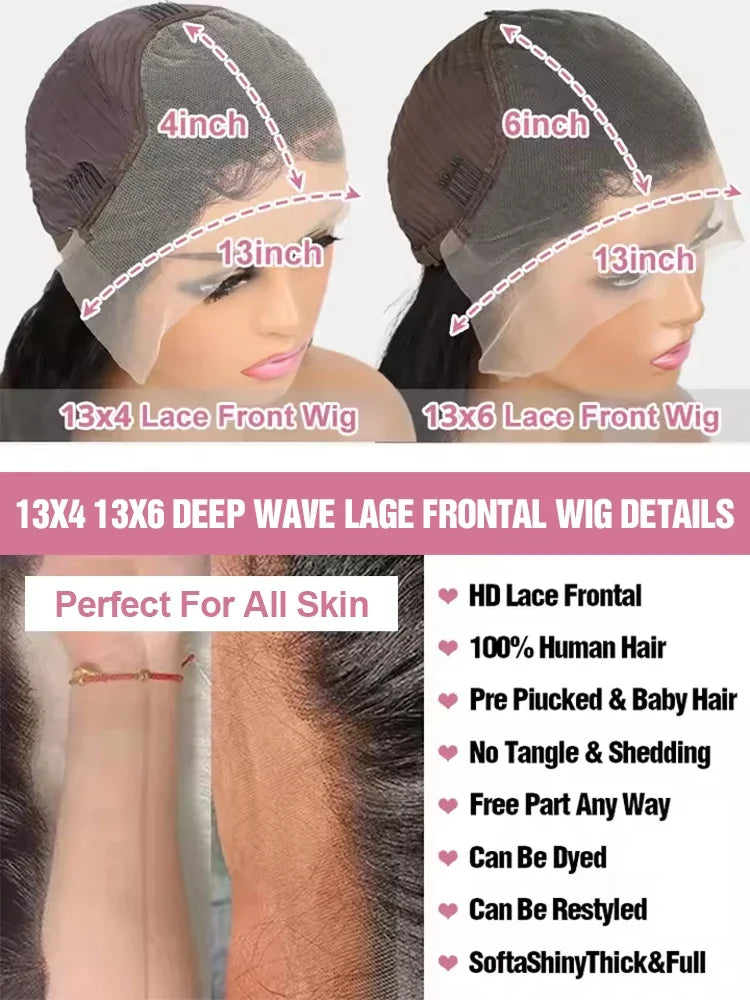 40 46 Inch 13x6 Loose Deep Wave HD Lace Frontal Human Hair Wigs For Women 13x4 Water Wave Curly Lace Front Wig Brazilian 300%