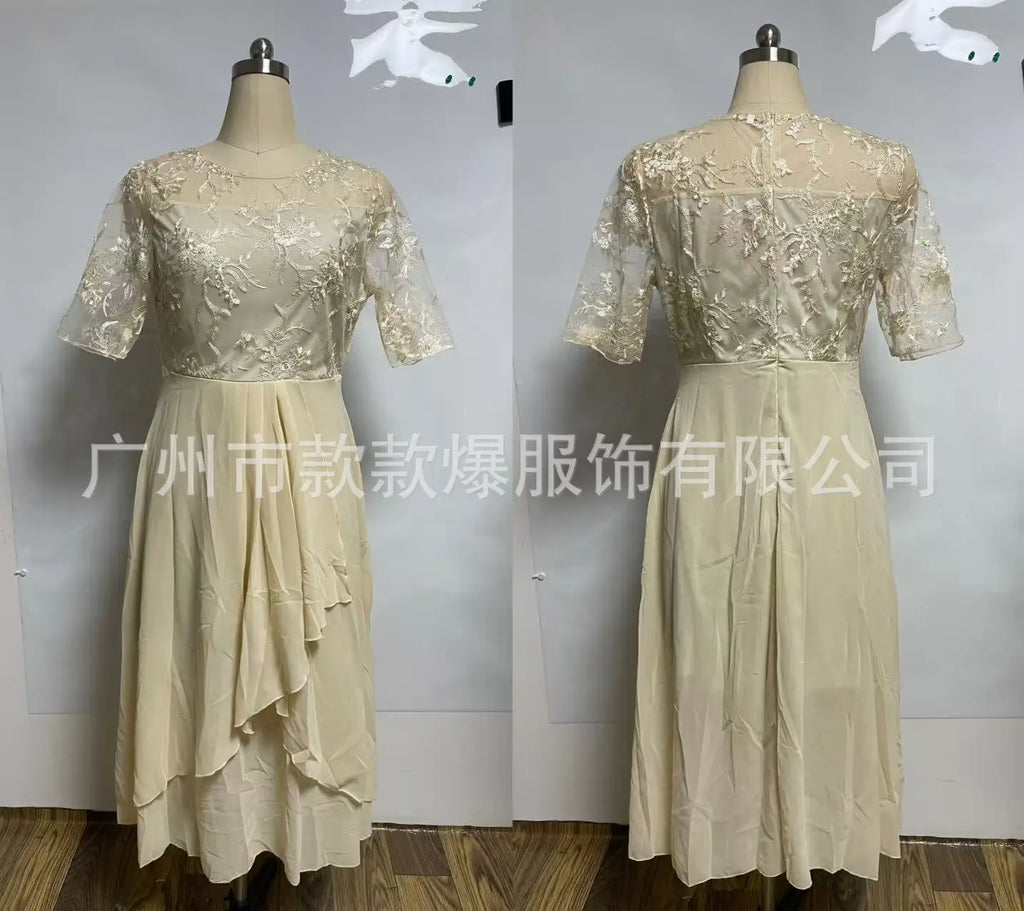 Evening Dress Vestidos Dresses 2025 Woman Elegant Temperament Gentle SlimI Irregular Solid Color Fashion Banquet Chiffon French