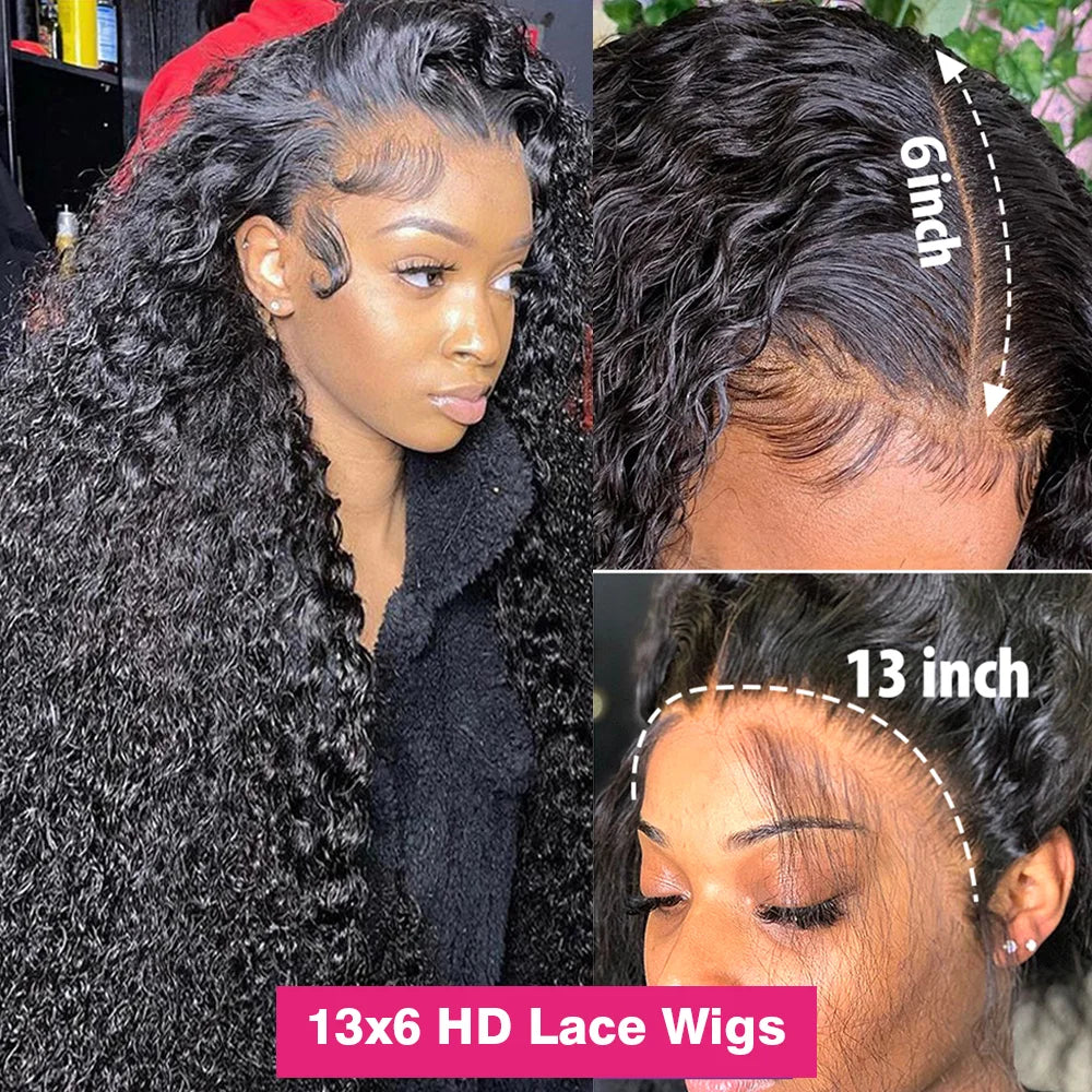 Water Wave Glueless Wig Curly Lace Front Human Hair Wigs Deep Wave 13x6 HD Lace Frontal Wig Wear Go 7x5 HD Lace Closure Wig