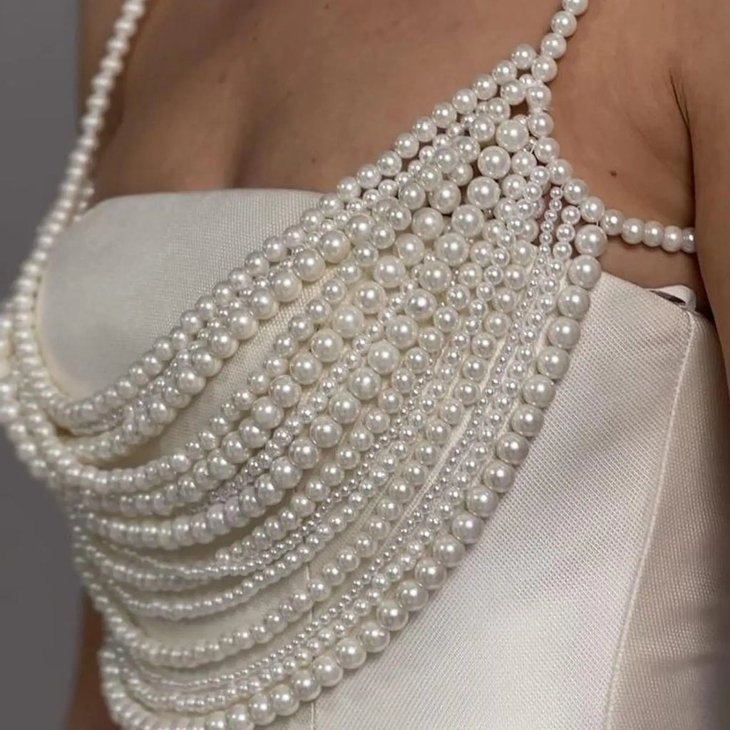 Beaded Body Chain Bra Chain Body Jewelry Beach Accessories Chest Chain Bikini Chain for Carnival Concert Rave Music Festival