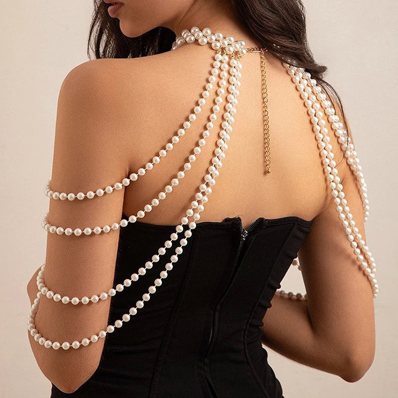 Sexy Hot Girl Body Chain Waist Chain Women's Fashion Show Imitation Pearl Shoulder Chain Bustier Chain Clothing Chain