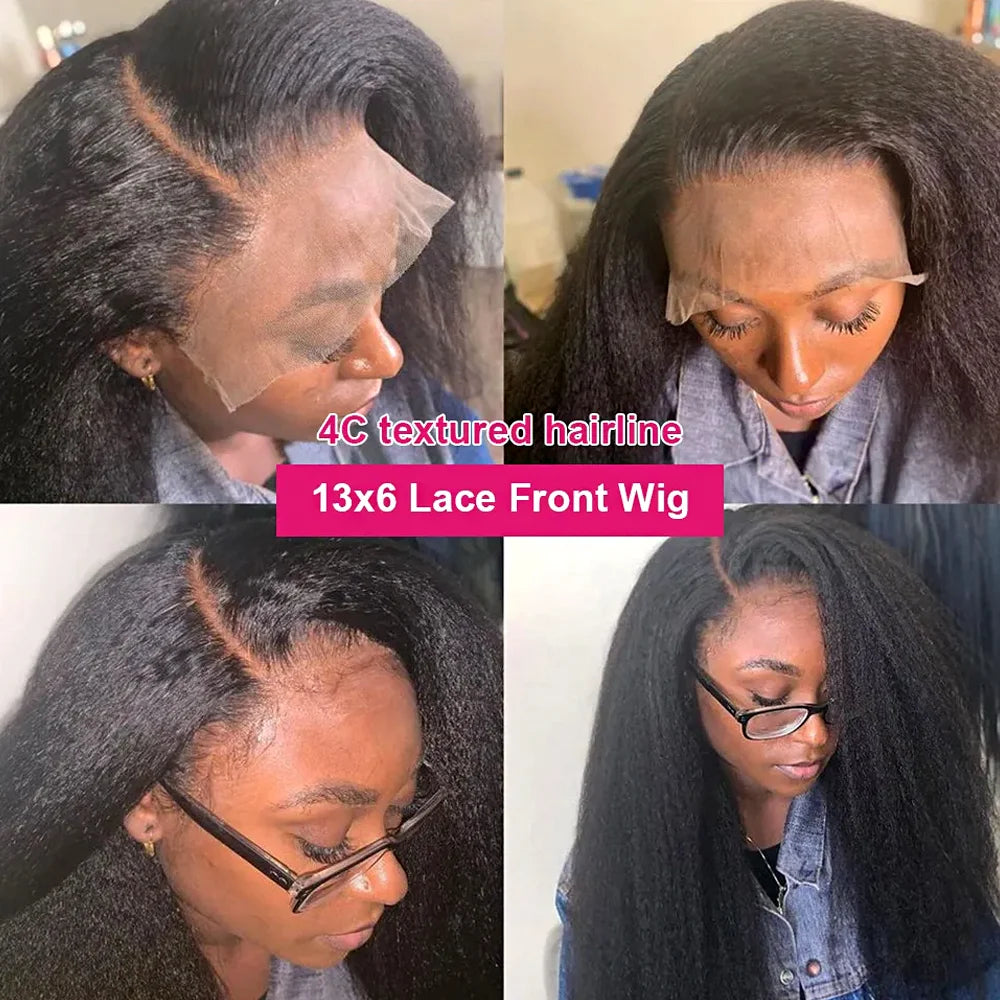 Kinky Straight Wig Human Hair 13x6 HD Lace Frontal Wig 4C Edges Natural Baby Hair Wig Yaki Straight Lace Front Human Hair Wigs