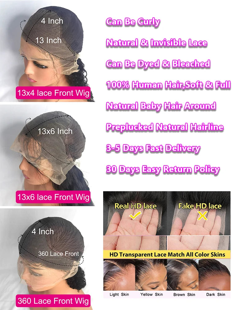 30 40 Inch HD 13x6 Deep Wave Lace Frontal Wigs Brazilian 13x4 Water Wave Curly Lace Front Human Hair Pre Plucked Wigs For Women