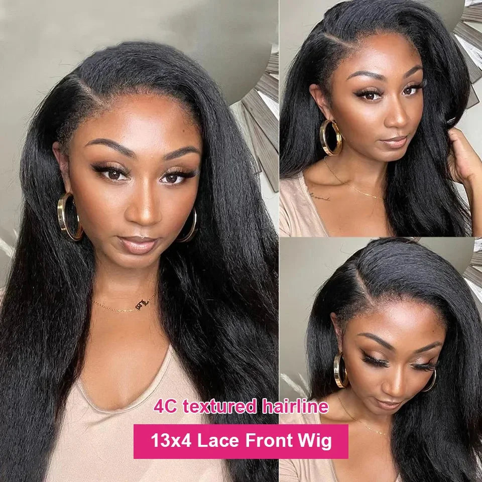 Kinky Straight Wig Human Hair 13x6 HD Lace Frontal Wig 4C Edges Natural Baby Hair Wig Yaki Straight Lace Front Human Hair Wigs