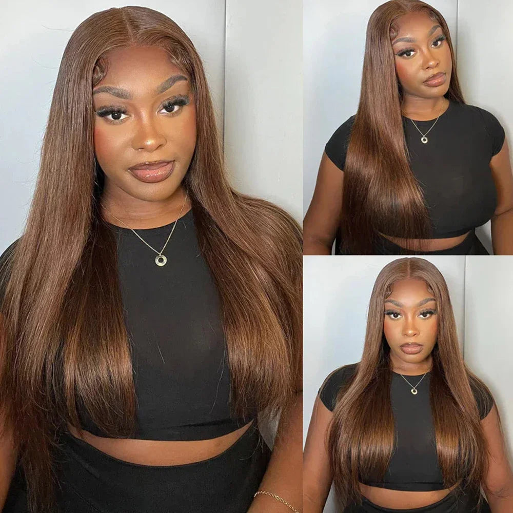 40 Inches Chocolate Brown Straight Lace Frontal Wigs 250 Density Straight Human Hair Wigs 5x5 Hd Lace Frontal Human Hair Wigs