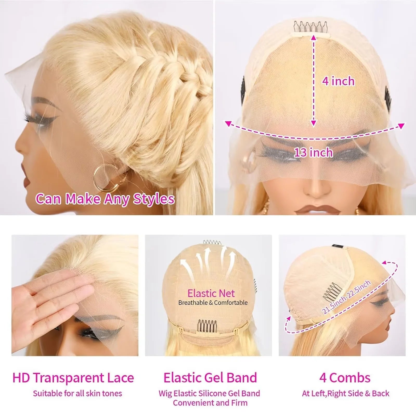 CLEARANCE 13x6 HD Transparent 613 Blonde Lace Front Human Hair Wigs 180% 250% Brazilian Straight Frontal Human Hair Wigs