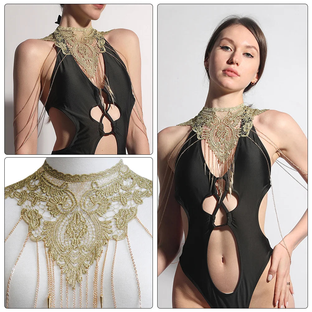 Multi Layer Lace Chain Body Jewelry Woman Boho Tassel Necklace Body Chain Accessories Elegant Decorative Piercing Jewelry