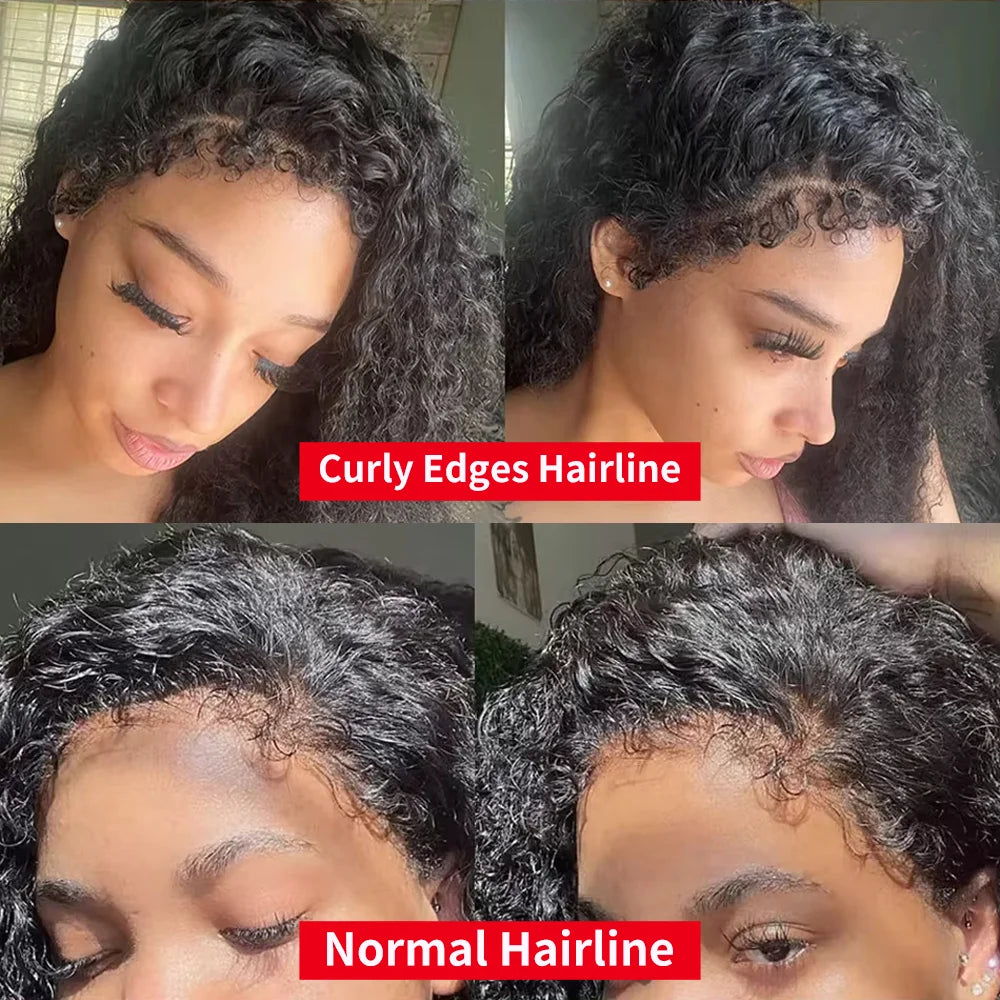 250%Kinky Curly 4C Edges Curly Baby Hair Lace Wigs Human Hair 13x6 HD Lace Frontal Wig Deep Wave Curly Lace Front Wigs For Women