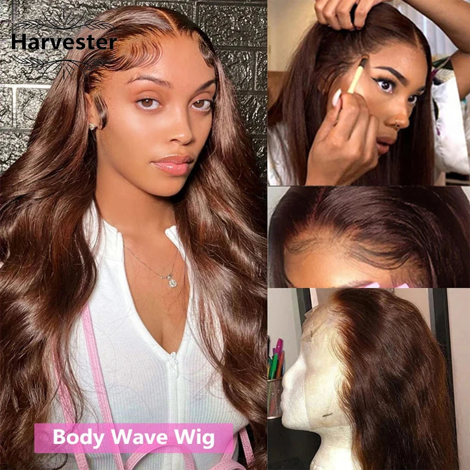 30 Inch Chocolate Brown Body Wave Lace Front Wig Transparent 13x6 HD Lace Frontal Wigs 13x4 Pre Plucked Colored Human Hair Wigs