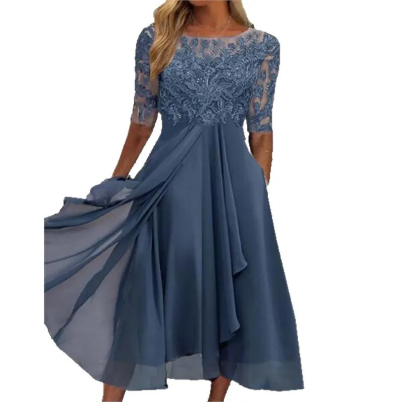 Evening Dress Vestidos Dresses 2025 Woman Elegant Temperament Gentle SlimI Irregular Solid Color Fashion Banquet Chiffon French