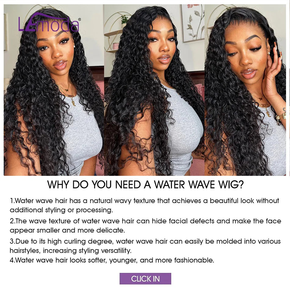 Lemoda 12A 13x6 Full Frontal Lace Wig Water Wave Virgin Human Hair Wig 13x6 HD Lace Front Wigs For Women 180 Density Pre Plucked