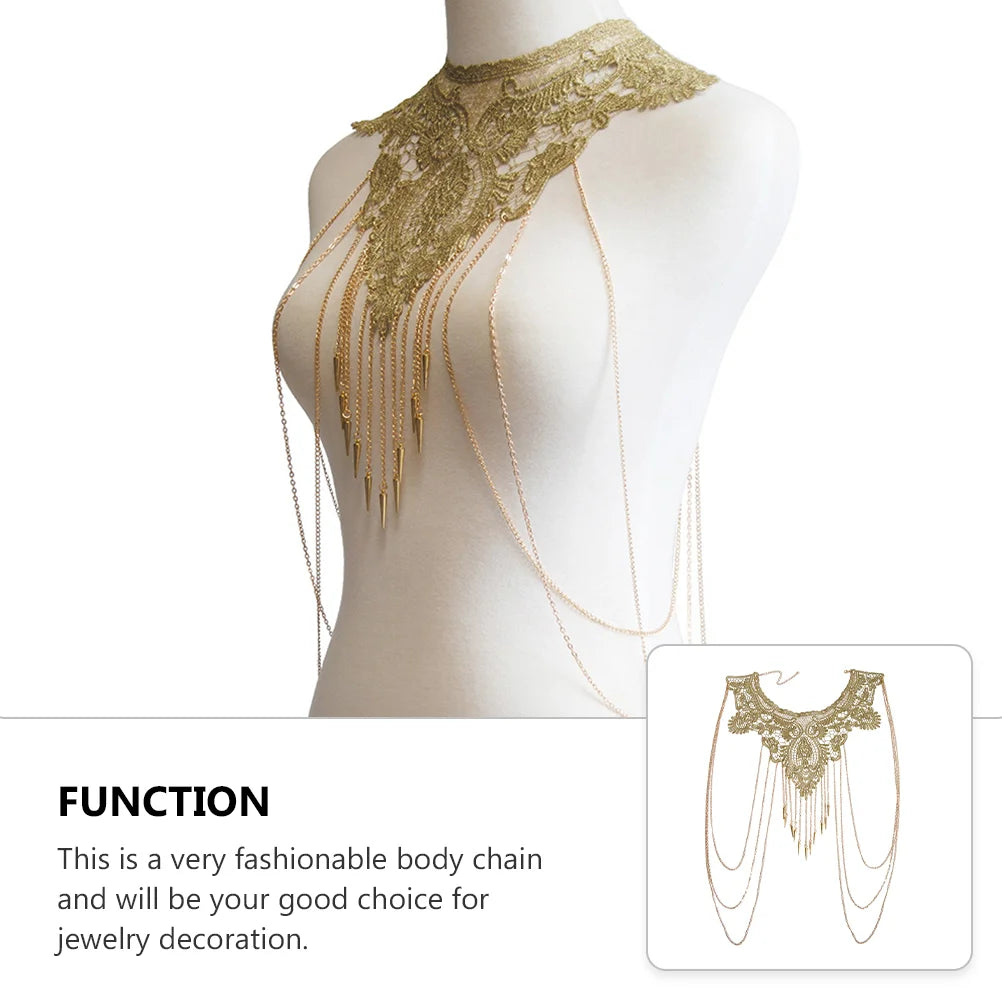 Multi Layer Lace Chain Body Jewelry Woman Boho Tassel Necklace Body Chain Accessories Elegant Decorative Piercing Jewelry