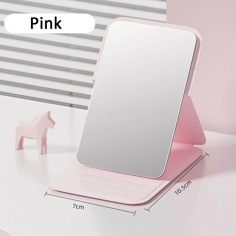 Woman MINI Folding Makeup Mirror High-quality Portable Pocket Makeup Mirror Single-side Creative Women Solid Color Handle Desk