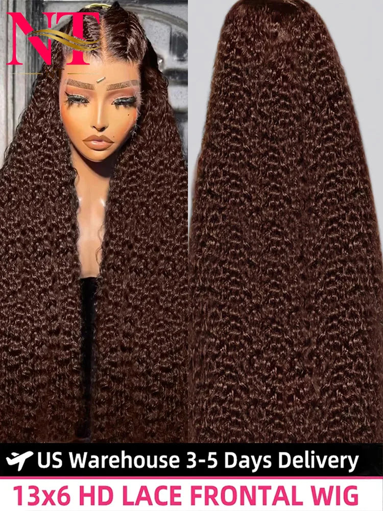 Chocolate Brown Curly Lace Front Human Hair Wigs 13X6 5X5 Lace Frontal Wig Brazilian Deep Wave Colored Bleached Wigs For Women