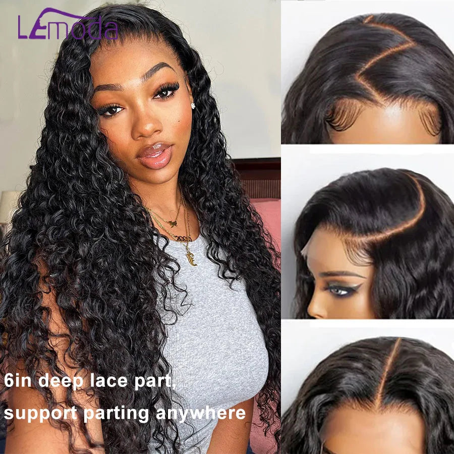 Lemoda 12A 13x6 Full Frontal Lace Wig Water Wave Virgin Human Hair Wig 13x6 HD Lace Front Wigs For Women 180 Density Pre Plucked