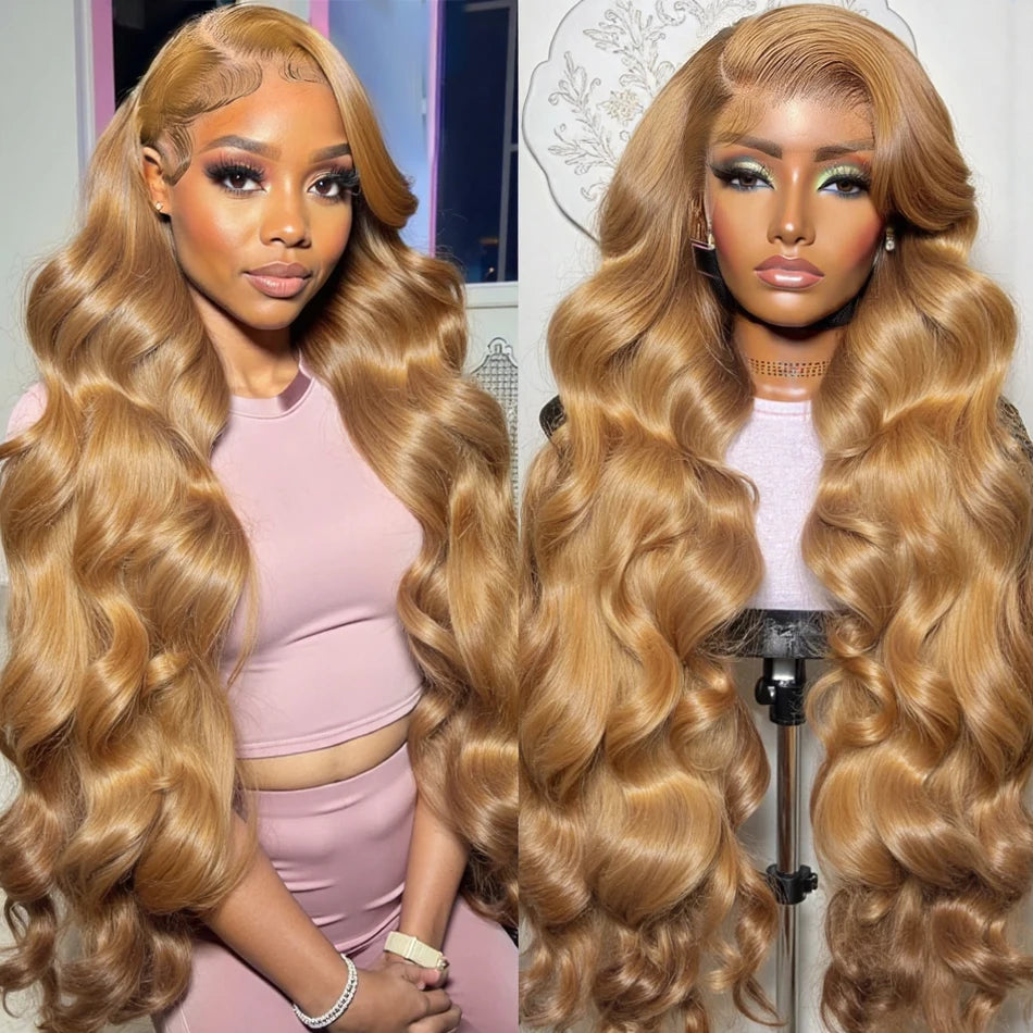 Body Wave Human Hair Wigs 27 Honey Blonde 13X6 Hd Lace Frontal Wig 100% Human Hair 250 Density Colored Preplucked Brazilian Wigs