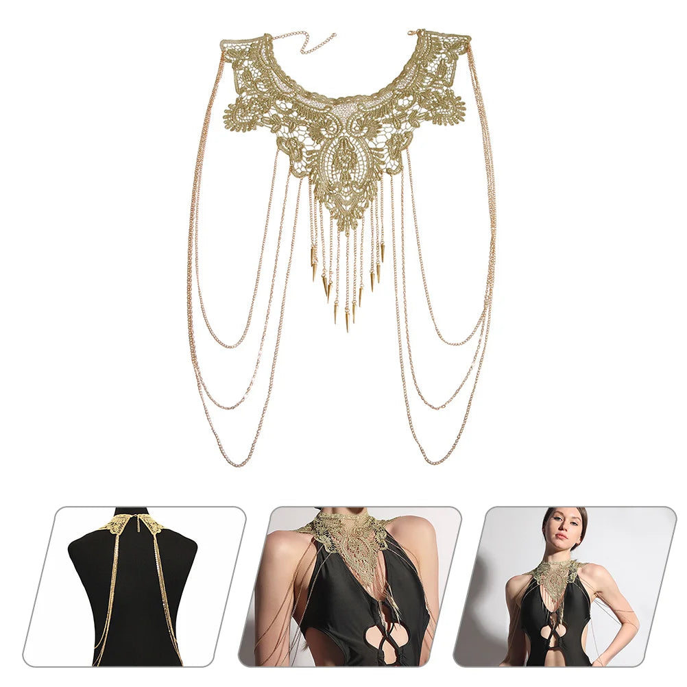 Multi Layer Lace Chain Body Jewelry Woman Boho Tassel Necklace Body Chain Accessories Elegant Decorative Piercing Jewelry