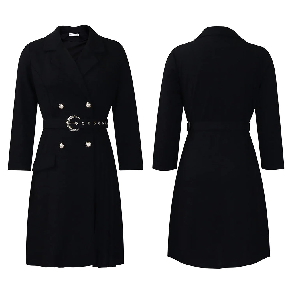 Elegant Dresses for Woman 2024 Autumn Winter New Trends Notched Collar Full Sleeve Sashes Pleated Mid Calf Solid Fashion Dress