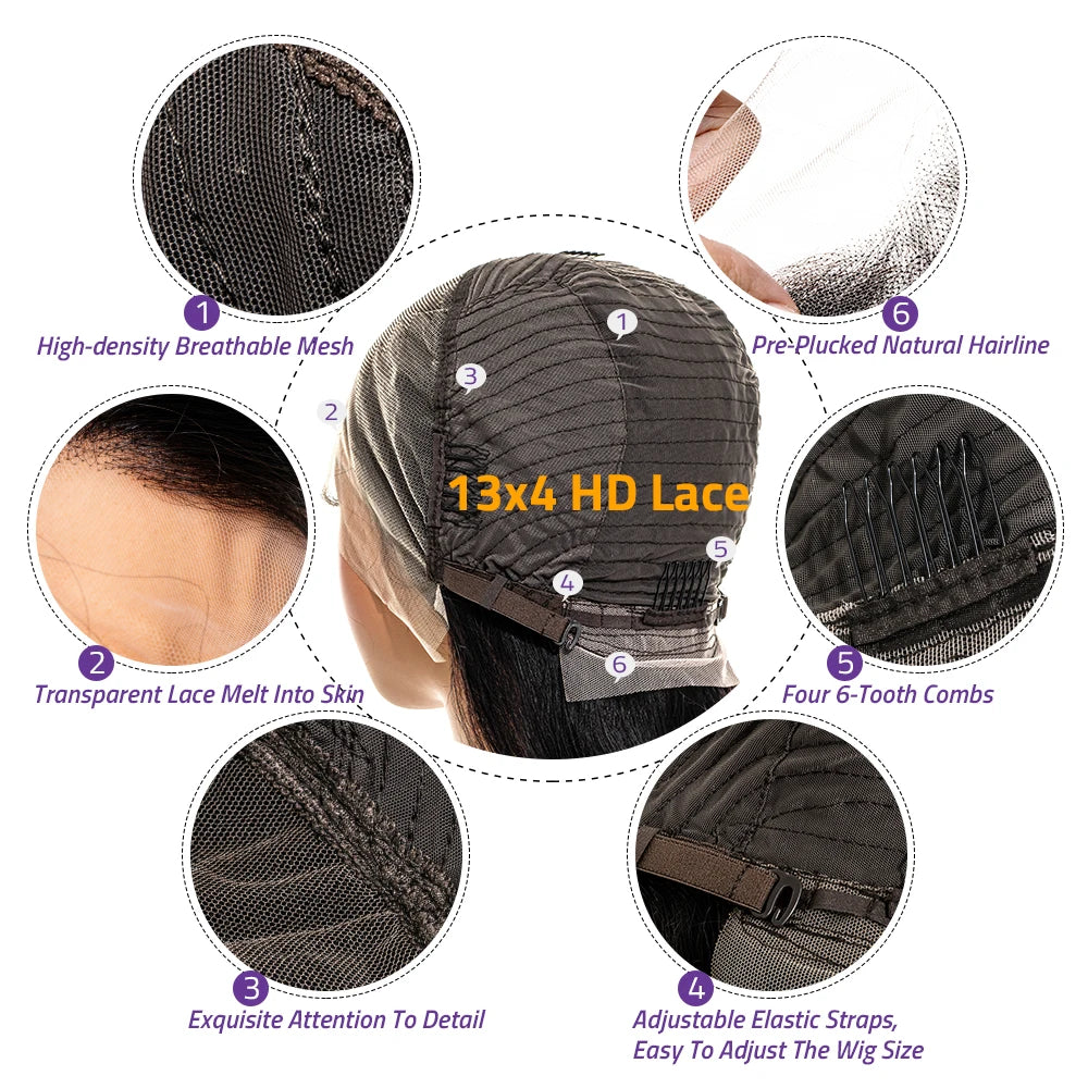 Body Wave 13x6 HD Transparent Lace Front Human Hair Wig 40 Inch Pre Plucked 220 Density 5x5 Glueless Lace Frontal Wigs for Women