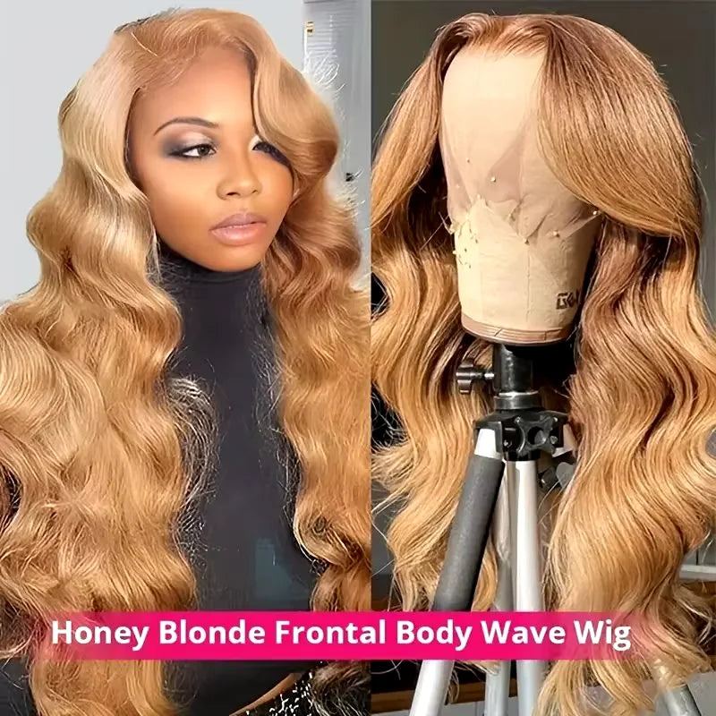 Body Wave Human Hair Wigs 27 Honey Blonde 13X6 Hd Lace Frontal Wig 100% Human Hair 250 Density Colored Preplucked Brazilian Wigs