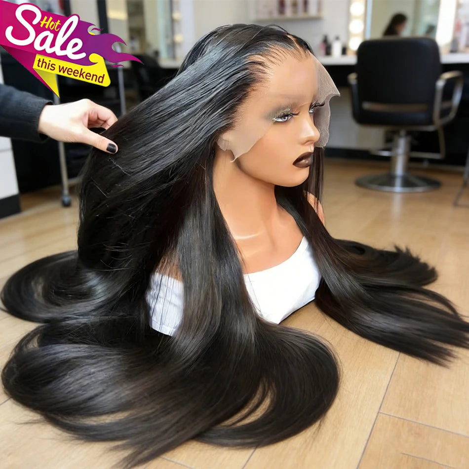 30 inch Lace Front Wig Straight Lace Frontal Wigs Pre Plucked 200% Density 13X4 Brazilian Human Hair Wig For Women Natural Black