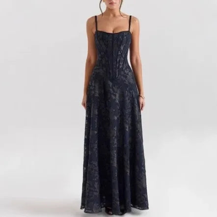 Dresses For Woman Sexy Club Evening Party Dresses Female Floral Lace Long Ball Gown Elegant Style Suspender Backless Vestidos