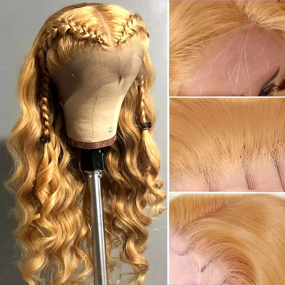 Body Wave Human Hair Wigs 27 Honey Blonde 13X6 Hd Lace Frontal Wig 100% Human Hair 250 Density Colored Preplucked Brazilian Wigs